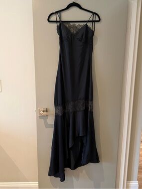 Sachin + Babi Navy Lace-Trim High-Low Slip Dress